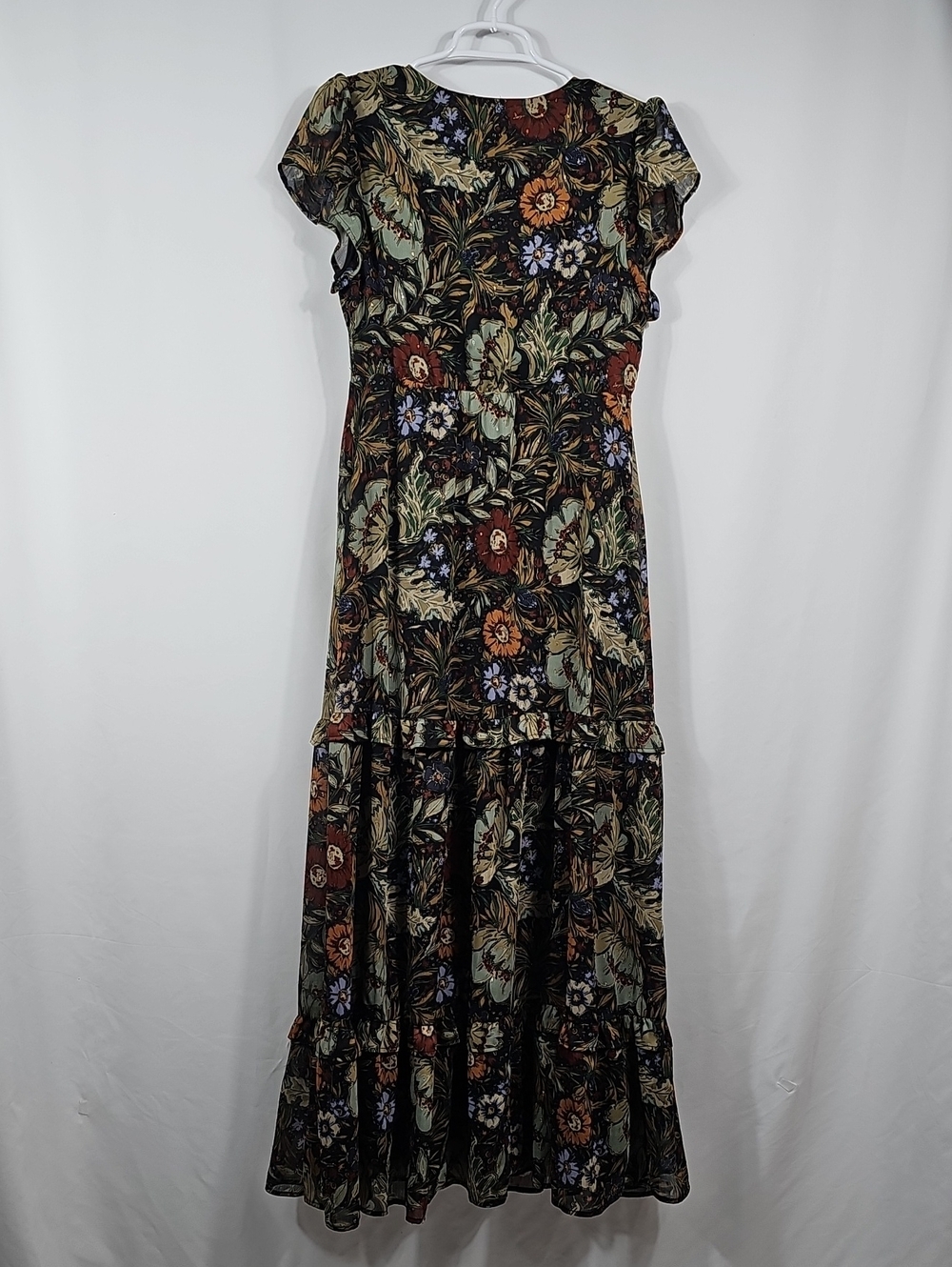 12th Tribe Floral Maxi Dress M Open Back Tiered Boho Garden Wedding Botanical - Picture 6 of 16